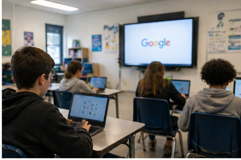 Alunos usando Chromebooks em aula digital